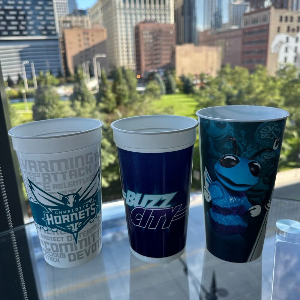 2016 Vintage Set of 3 Charlotte Hornets Sprite NBA Stadium Beverage Cup 32 Oz